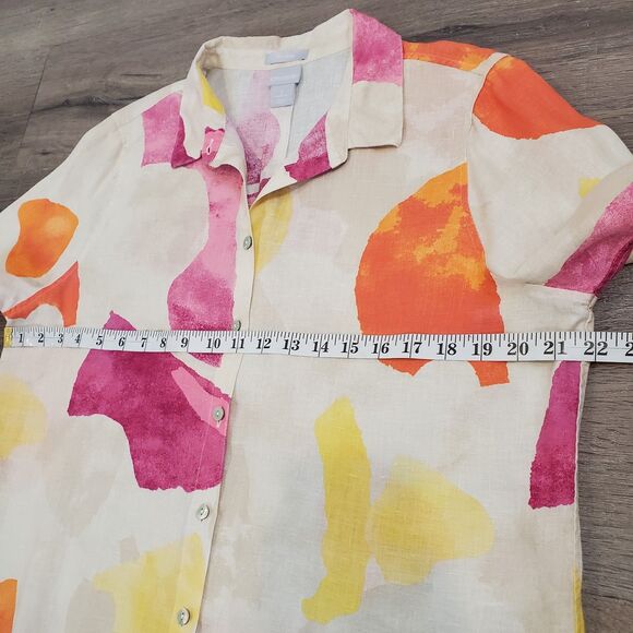 Chicos No Iron Linen Button Down Shirt Boho Artsy Art to Wear Size 12 (2) - Picture 4 of 8
